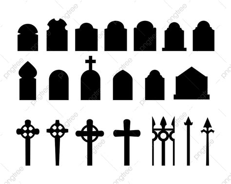 Headstones Silhouette Vector Png Set Of Black Silhouettes Of