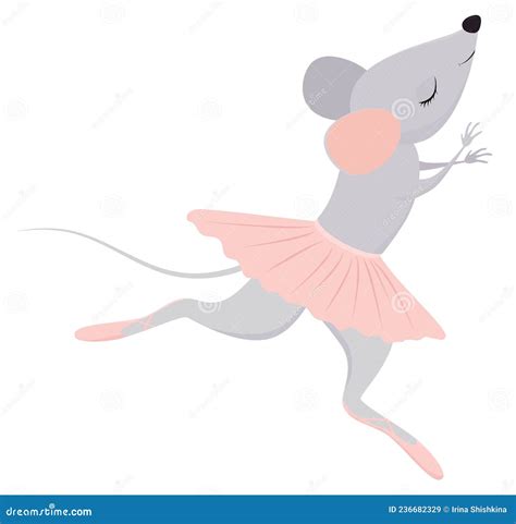 Cute Gray Small Mouse Ballerina In Pink Tutu Stock Vector