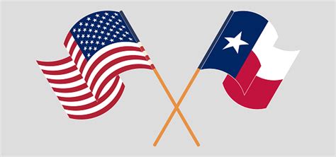 Crossed And Waving Flags Of The Usa And The State Of Texas Stock