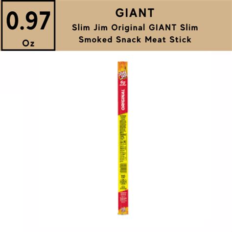 Slim Jim Original Giant Slim Smoked Snack Meat Stick 097 Oz 275g