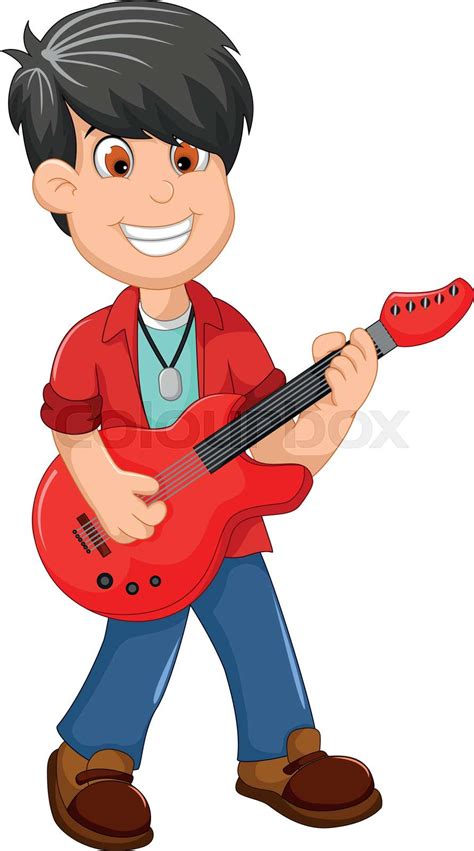Cute Boy Cartoon Playing Guitar Stock Vector Colourbox