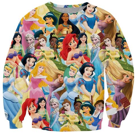 2018 Womenmen 3d Princess Printed Sweatshirt Snow Whitecinderella