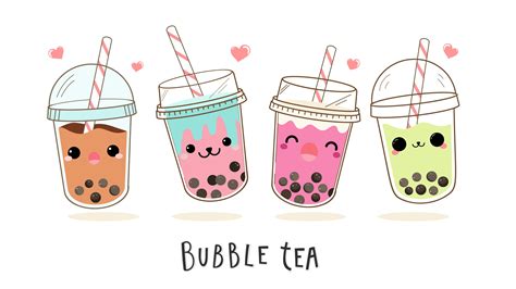 Cute Bubble Milk Tea Cartoon Characters Set 668390 Vector Art At Vecteezy