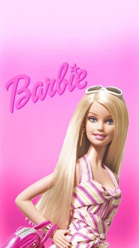 the barbie doll is holding a purse and posing for a photo in front of a pink background