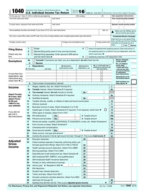 Irs 1040 2016 Fill And Sign Printable Template Online Us Legal Forms