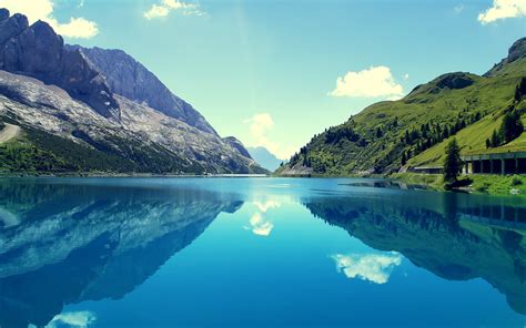Nature Landscape Clouds Mountain Trees Hill Blue Water