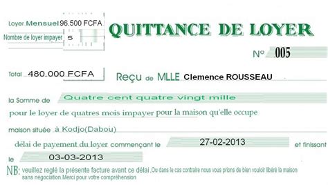 Quittance De Loyer A Remplir