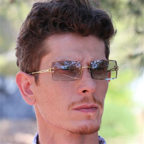 Mens Gold Sophisticated Clear Tinted Lens Square Rimless Rectangle Eye Glasses Ebay