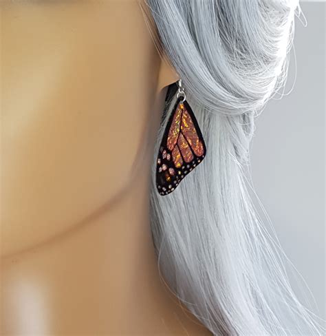 Monarch Butterfly Wing Earrings Handmade Cruelty Free Orange