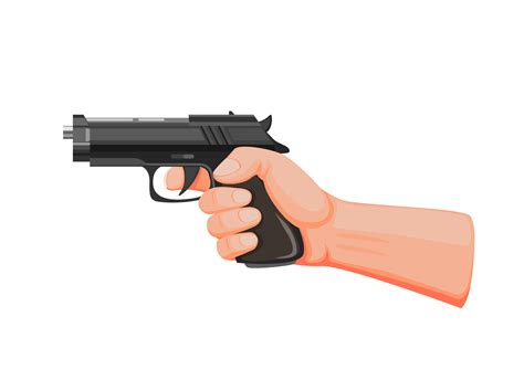 Hand Holding Gun Aiming Ready To Shot Handgun Pistol In Cartoon