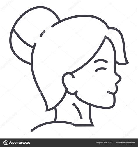 Woman Face Profile Vector Line Icon Sign Illustration On Background