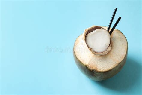 Fresh Green Coconut With Drinking Straws Stock Image Image Of