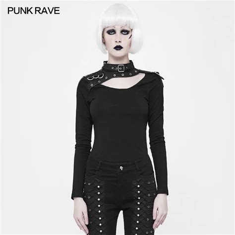 Punk Rave 2018 New Arrivals Women Gothic Punk Elastic Slim Fitting Version Shoulder With Metal