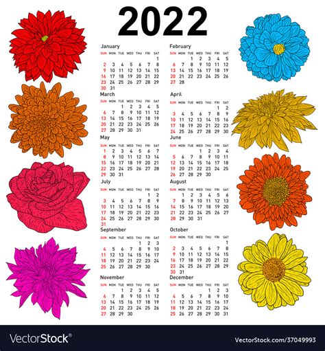 Cute January 2022 Calendar Printable Floral Designs Images