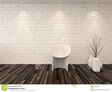 Single Modern White Chair Against A Brick Wall Stock Illustration