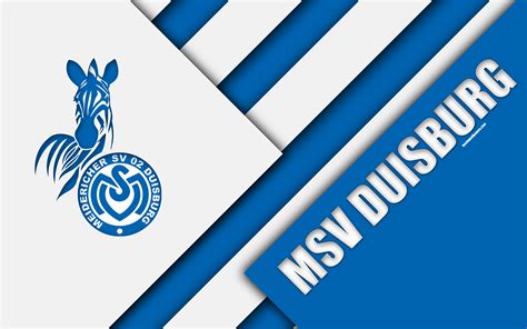 Match calendar, statistics, trophies, stadium and duisburg players. Download wallpapers MSV Duisburg, logo, 4k, German football club, material design, blue white ...