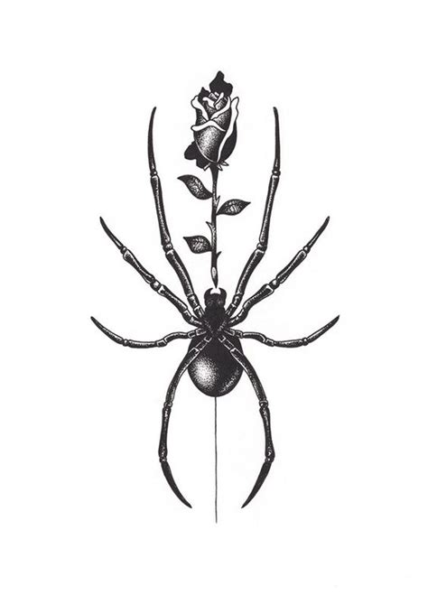 Black Widow Spider With Rose Tattoo Design In 2021 Creepy Tattoos