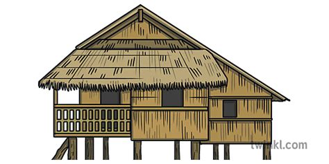 Philippine Traditional Bahay Kubo Hut House Illustration Twinkl