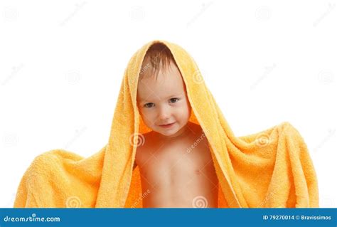 Little Boy Wearing Yellow Towel Sitting After Bath Stock Photo Image