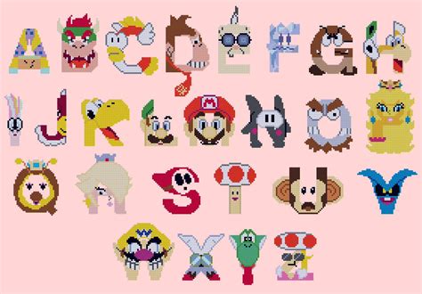 Mario Alphabet Cross Stitch Pattern Pdf Nintendo Abc Pattern Abc Cross