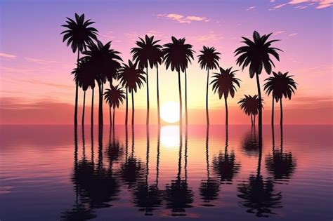 Premium Ai Image Sunset And Palm Trees Silhouette Generative Ai