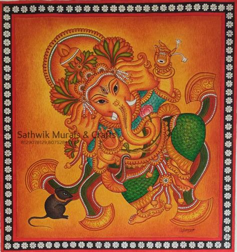 Narthana Ganapathy Dancing Ganesha Traditional Kerala Mural Painting Sathwik Murals Crafts