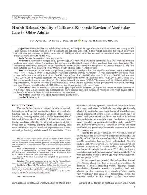 pdf health‐related quality of life and economic burden of vestibular loss in older adults