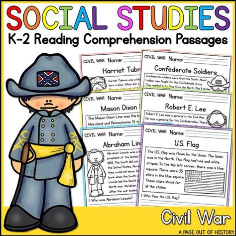 Civil War Reading Comprehension Passages K 2 Homeschool Etsy