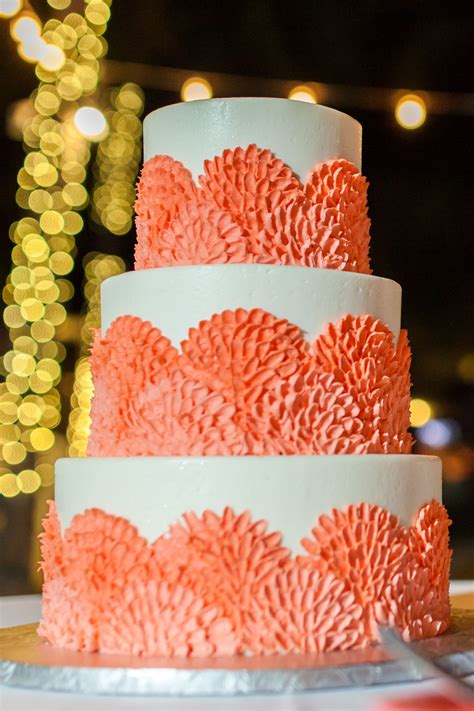 Preppy Coral And White Wedding Cake