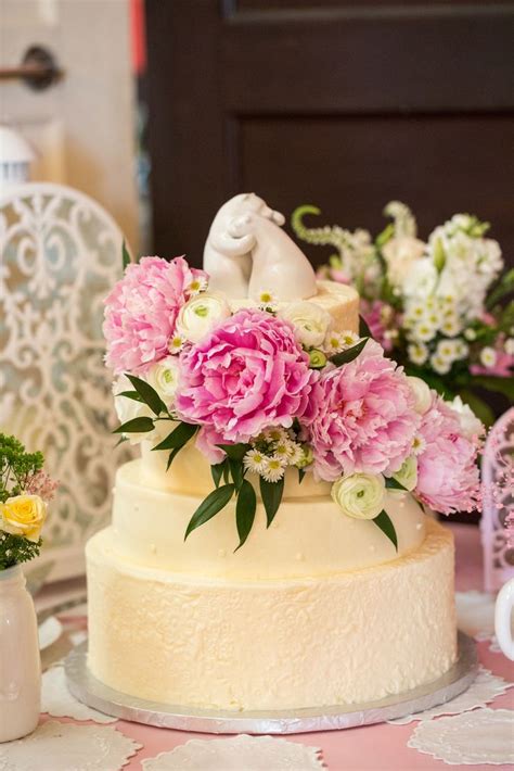 Pink Peony Decorated Buttercream Wedding Cake Spring Wedding Cake