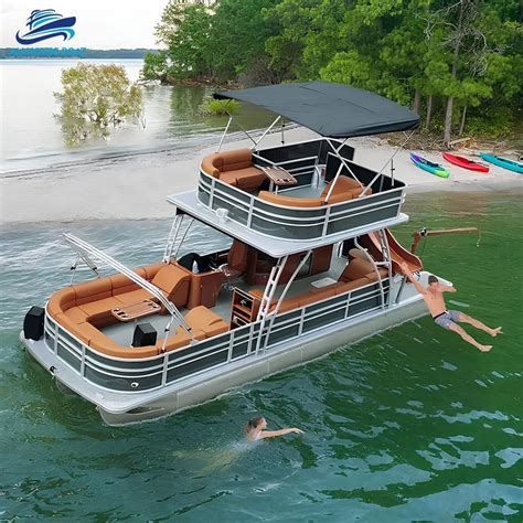 Luxury Double Decker Aluminum Pontoon Boat With Slides And Sundecks