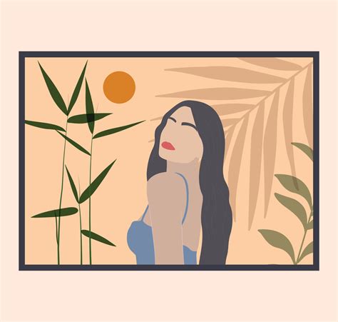Abstract Minimalistic Portrait Of A Woman With Natural Bamboo Leaves