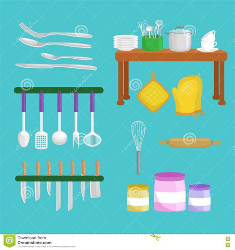 Kitchenware Icons Vector Setcartoon Kitchen Utensil Collection For