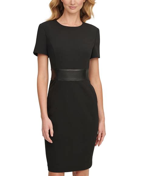 Calvin Klein Faux Leather Trim Sheath Dress And Reviews Dresses Women