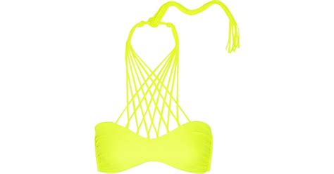 Lyst Mikoh Swimwear Kahala Neon Crossover String Bikini Top In Yellow