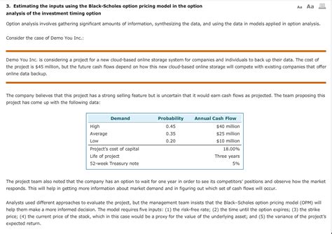 Struggling to create a cost estimate for a construction project? Solved: 3. Estimating The Inputs Using The Black-Scholes O ...