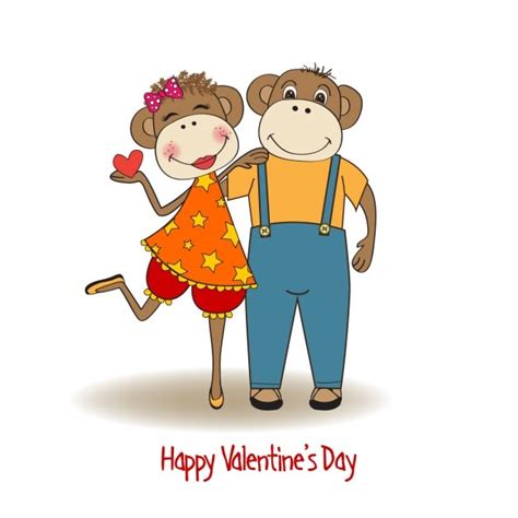 Tarjeta De Día De San Valentín Con Pareja De Monos Enamorados Vector