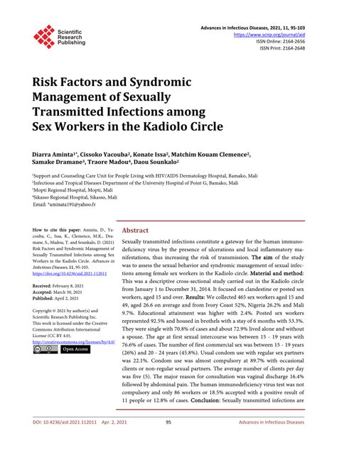 Pdf Risk Factors And Syndromic Management Of Sexually Transmitted Infections Among Sex Workers