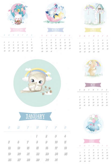 Free 2020 Cute Animal Calendar Shabby Mint Chic Party