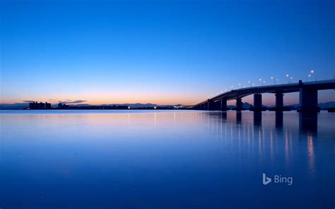 Lake Biwa Bridge Dawn Shiga Prefecture 2019 Bing Desktop