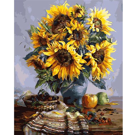 40x50cm Frameless Sunflower Canvas Linen Canvas Oil Painting Diy Paint