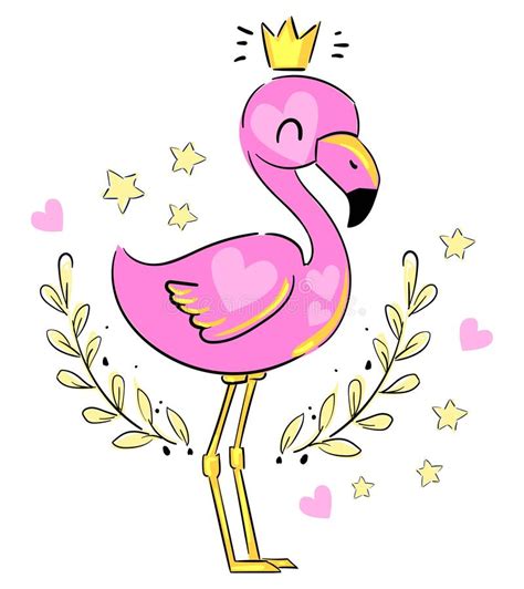 Hand Drawn Cute Flamingo Princess Vector Illustration