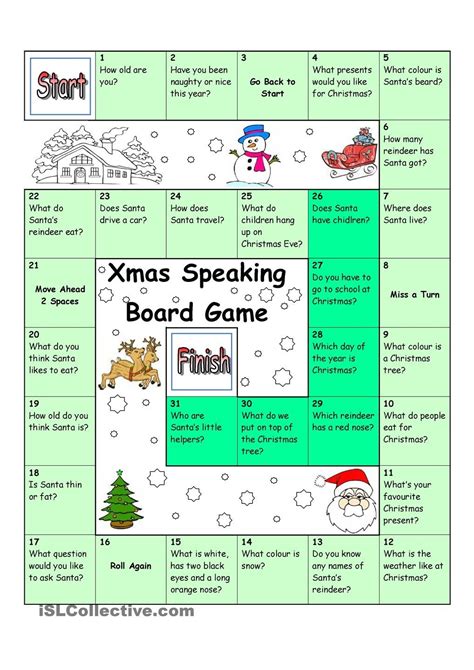 Board Game Christmas And Santa Worksheet Free Esl Printable