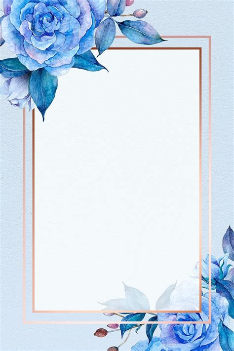 Download Premium Illustration Of Blue Floral Gold Frame Design Space