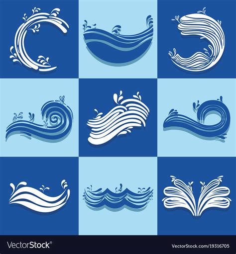 Set Ocean Waves With Differes Shapes Design Vector Image