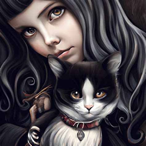 Gothic Girl And Cat · Creative Fabrica