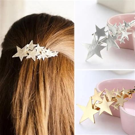 Fashion Women Gold Silver Star Hair Clip Barrette For Girls T Simple Temperament Hairpin