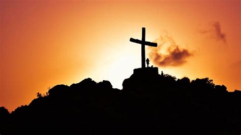 Hd Wallpaper Silhouette Photo Of Cross On Mountain Hill Sunset
