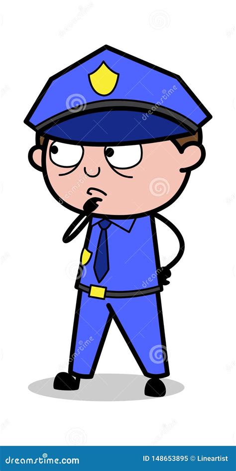 Thinking Retro Cop Policeman Vector Illustration Stock Illustration
