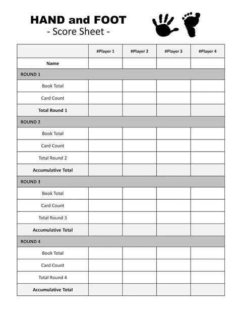 Hand And Foot Score Sheet Printable Free Printable Templates Free